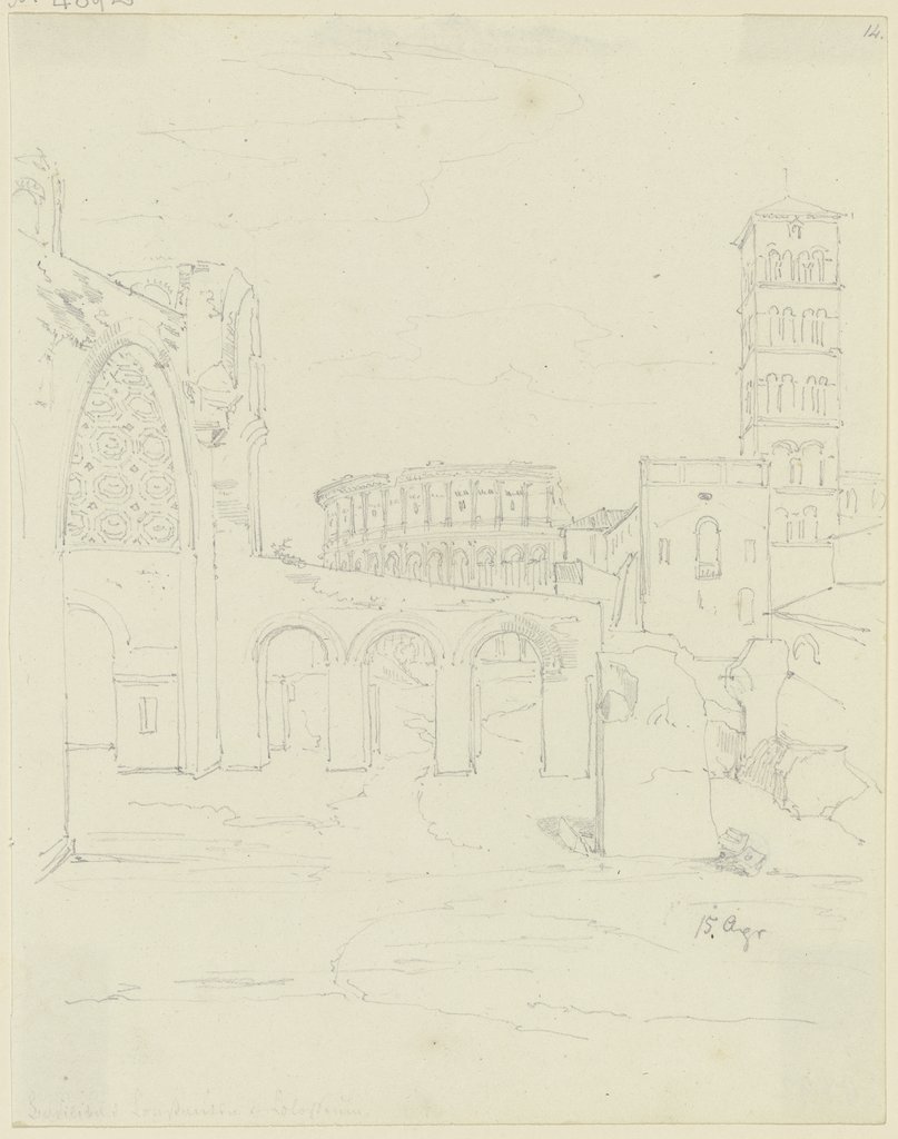 Die Maxentiusbasilika, der Campanile von S. Francesca Romana und das Kolosseum in Rom, Friedrich Maximilian Hessemer