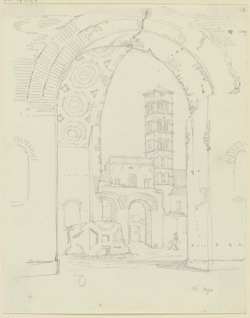 Blick durch die Ruine der Maxentiusbasilika auf S. Francesca Romana in Rom, Friedrich Maximilian Hessemer