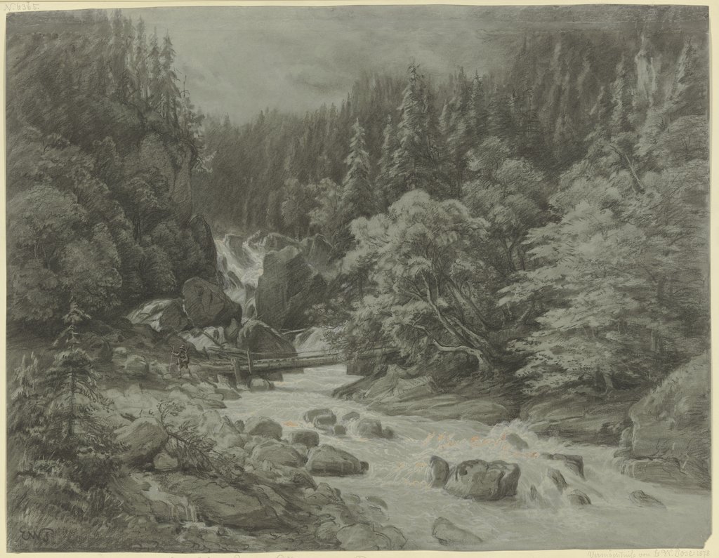 Wildbach in Tirol mit einer Brücke, Eduard Wilhelm Pose