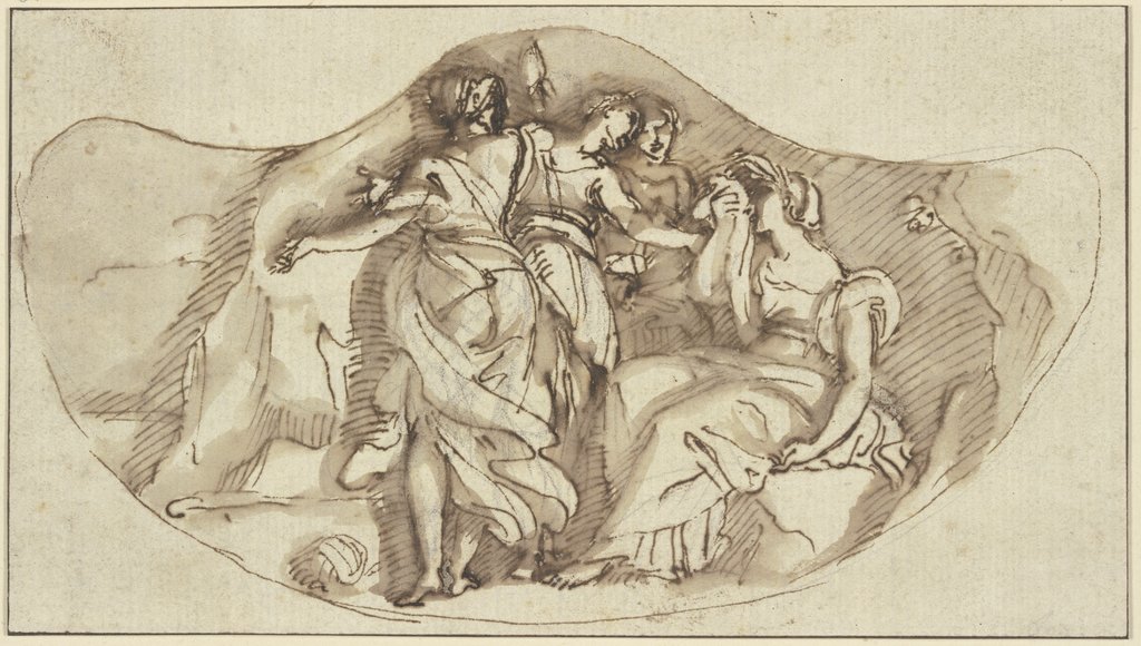 Die drei Parzen mit einer betrübten weiblichen Gestalt, Giovanni Francesco Romanelli;   ?
