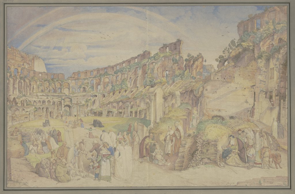 Ansicht des Inneren des Kolosseums in Rom mit Szenen aus dem italienischen Volksleben, Johann Anton Ramboux