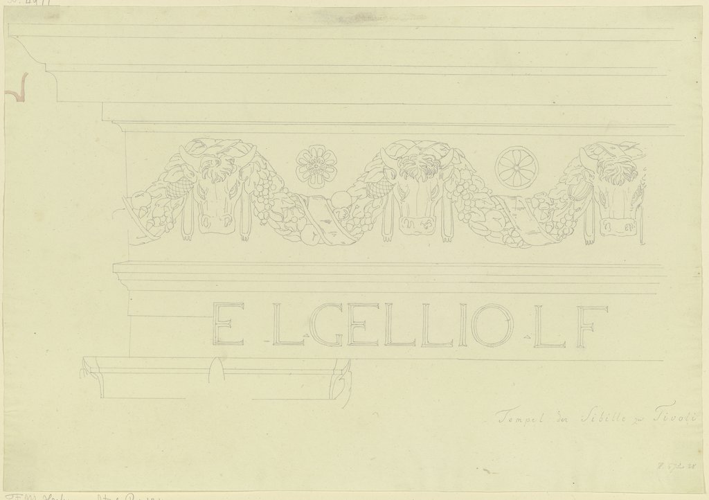 Architrav mit Feston und Bukranien am Tempel der Sibylle in Tivoli, Friedrich Maximilian Hessemer