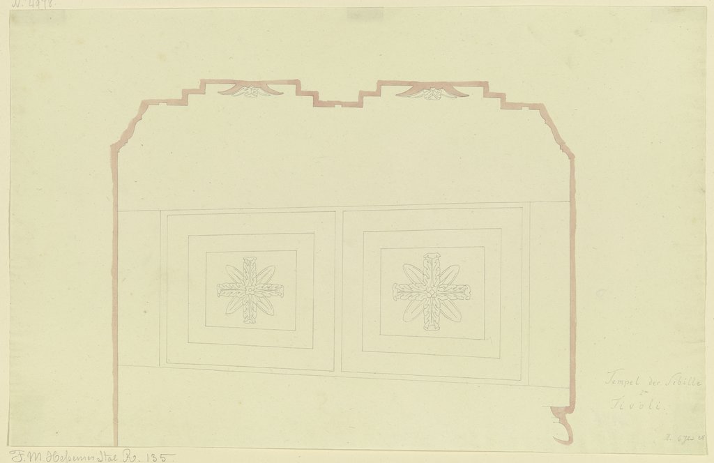 Profil und Aufsicht der Kassettendecke im Tempel der Sibylle in Tivoli, Friedrich Maximilian Hessemer