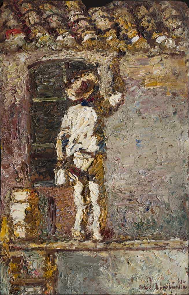 A painter at work on a house wall, Adolphe Monticelli