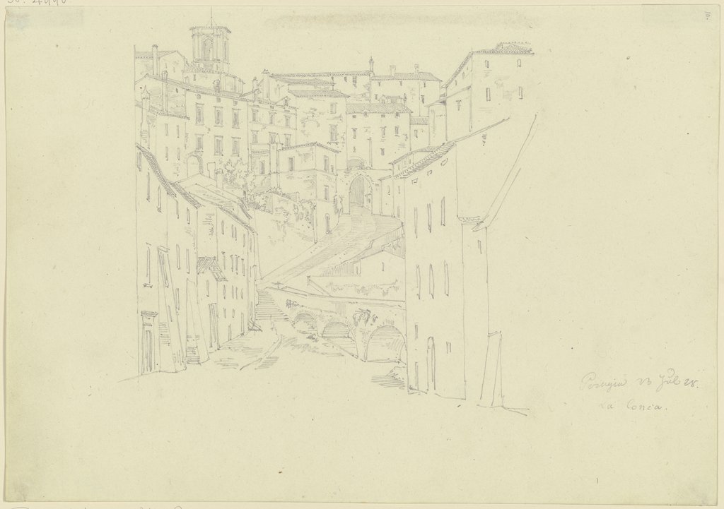 Die Via S. Ercolano mit der Porta Cornea in Perugia, Friedrich Maximilian Hessemer