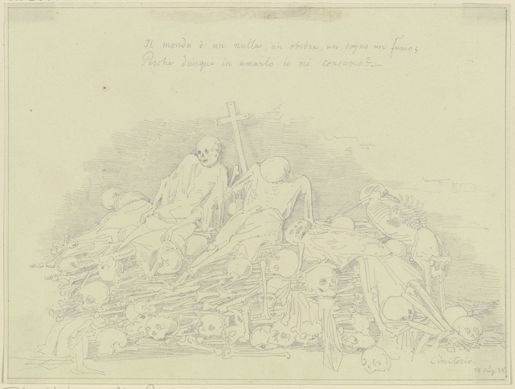 Menschliche Gerippe auf dem Friedhof von Assisi, Friedrich Maximilian Hessemer