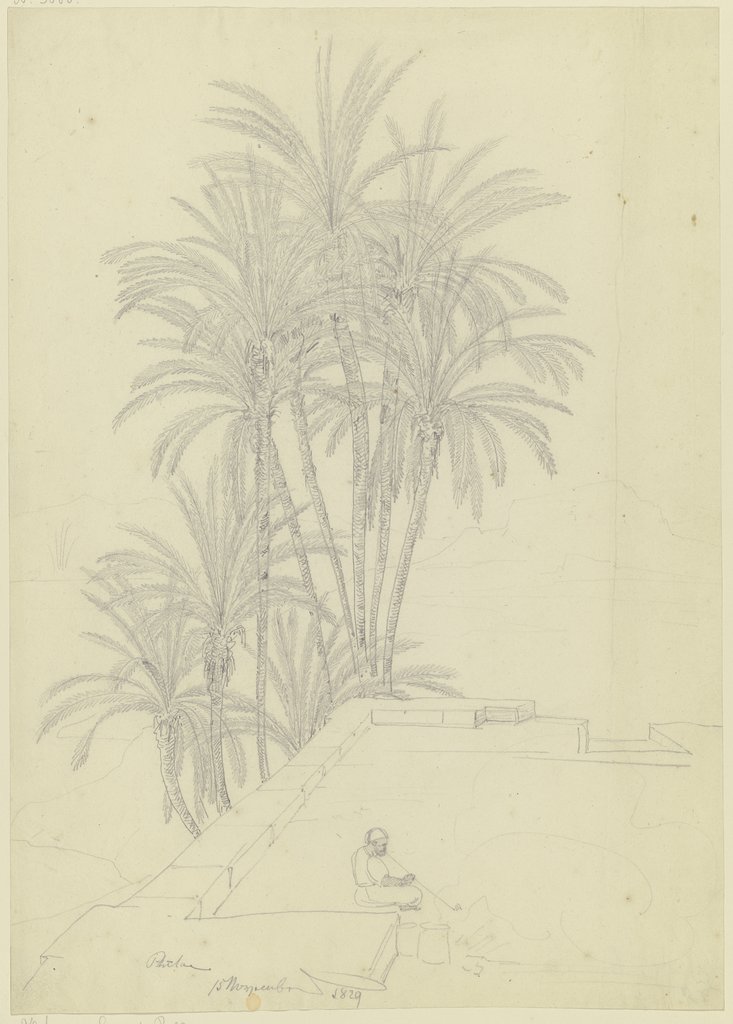 Terrasse und Palmen in Philae, Friedrich Maximilian Hessemer