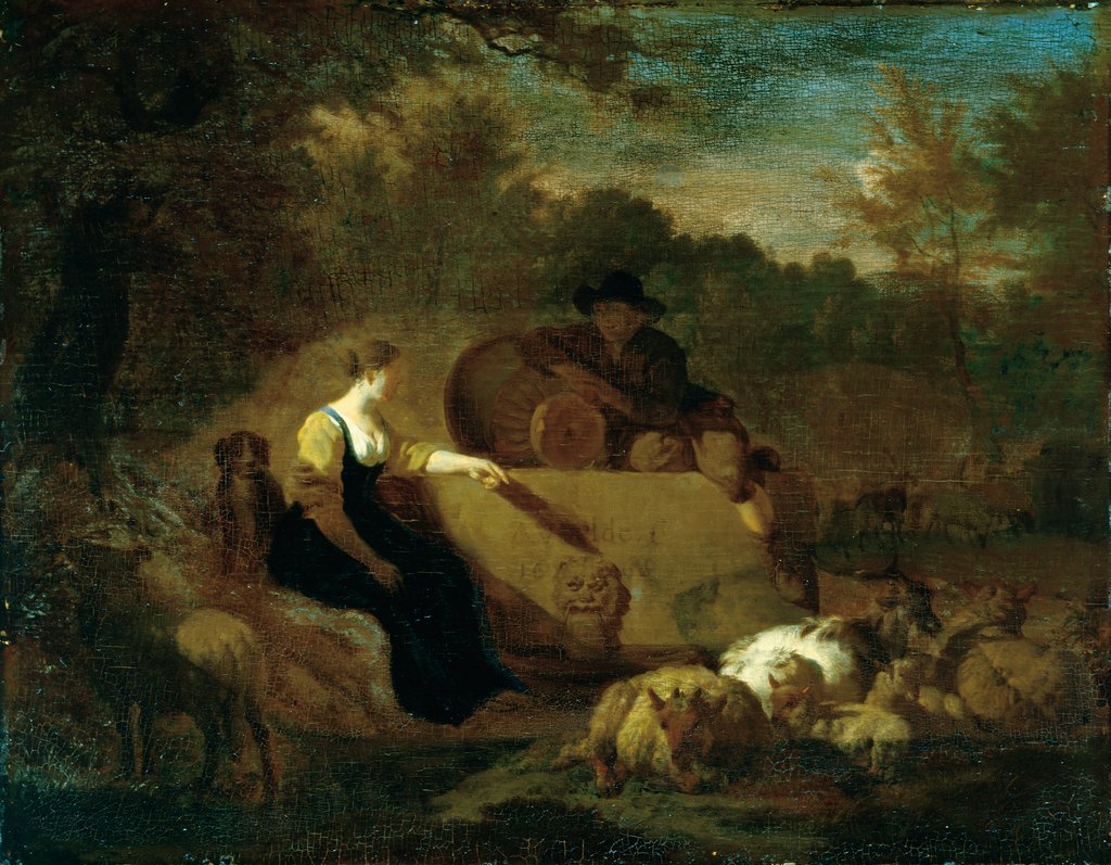 Hirt und Hirtin mit ihrer Herde am Brunnen, Adriaen van de Velde