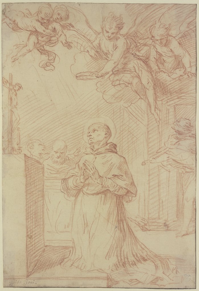 Betender Heiliger vor einem Altar von Engeln gekrönt, Guido Reni;   ?