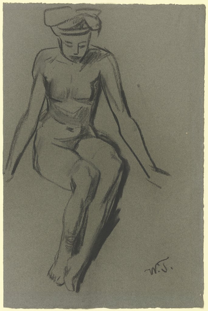 Sitting female nude, Wilhelm Trübner
