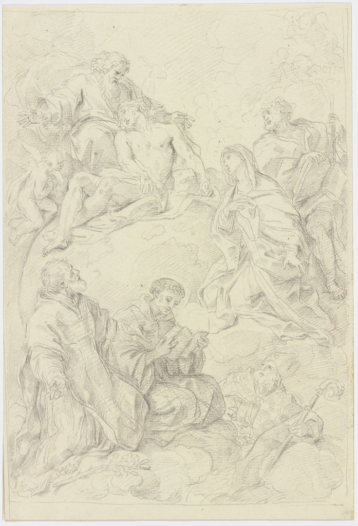 Der tote Heiland im Schoße Gottvaters von Maria und Heiilgen umgeben, Italienisch, 17. Jahrhundert