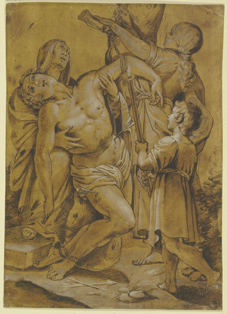 Der Heilige Sebastian vom Baum losgebunden, Italienisch, 17. Jahrhundert