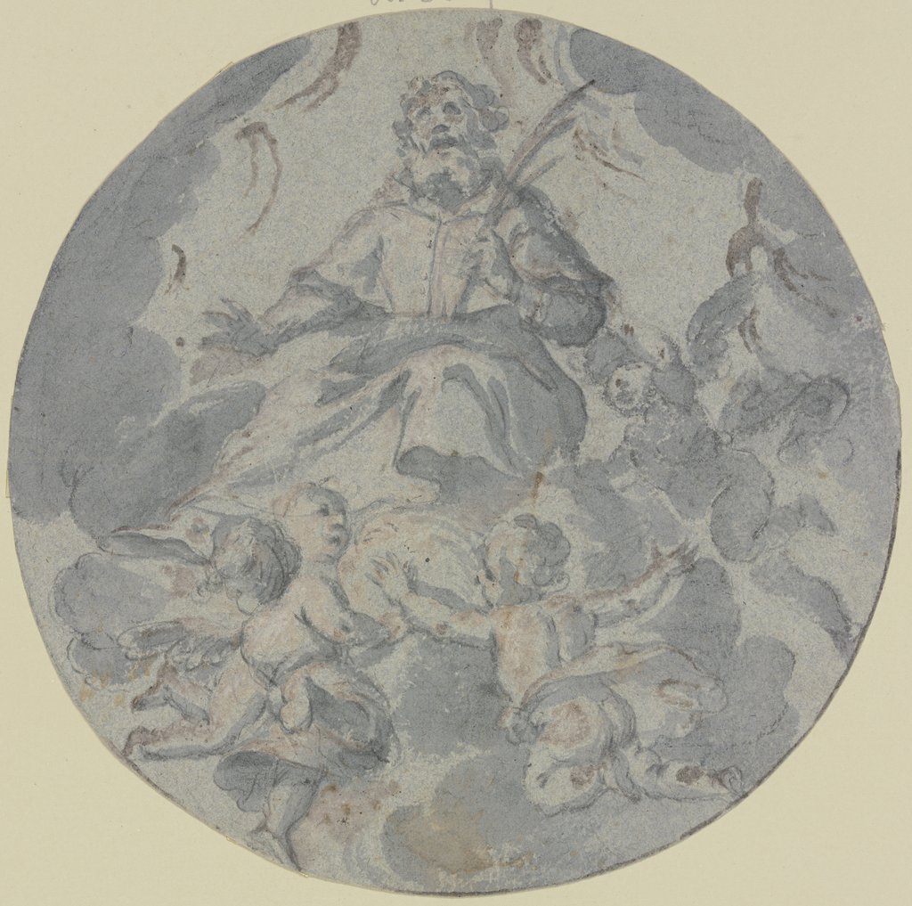 Ein Heiliger von Engeln getragen, Italienisch, 17. Jahrhundert