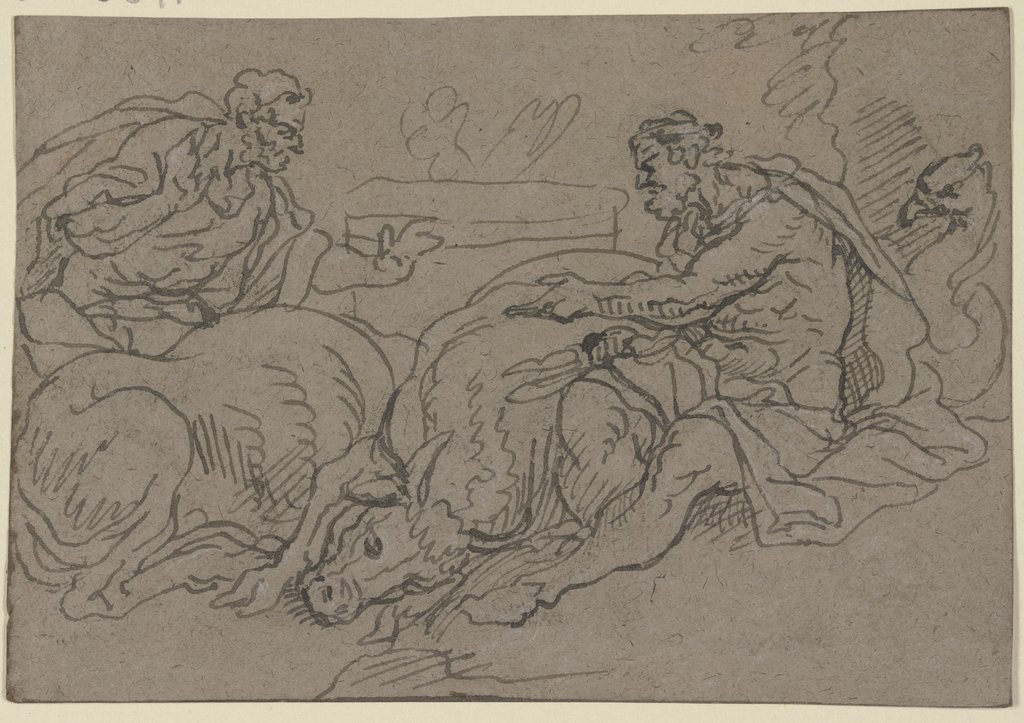 Ungedeutete Szene (Prometheus versucht Zeus über die Opfergaben der Menschen zu täuschen?), Italian, 17th century