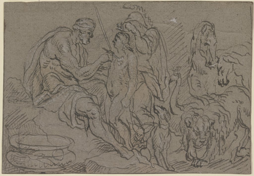 Ungedeutete Szene (Erschaffung des Menschen durch Prometheus?), Italienisch, 17. Jahrhundert