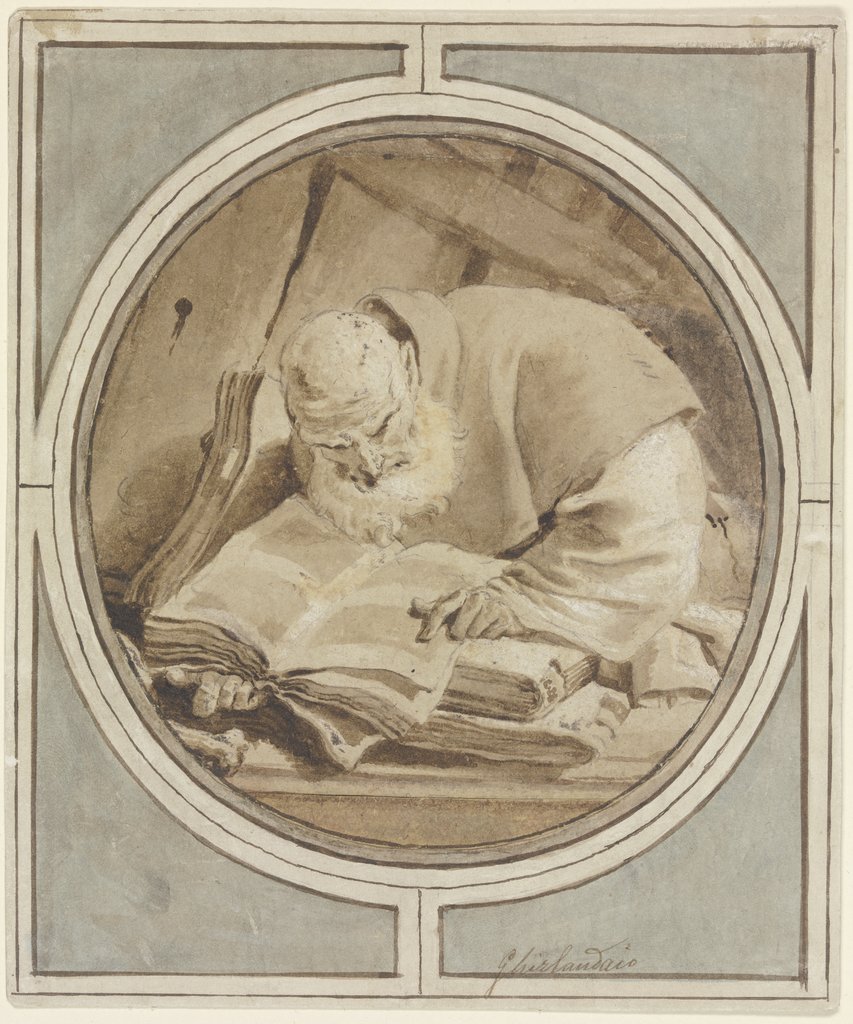 Bärtiger Mönch in das Studium alter Folianten vertieft, Italian, 17th century;   ?