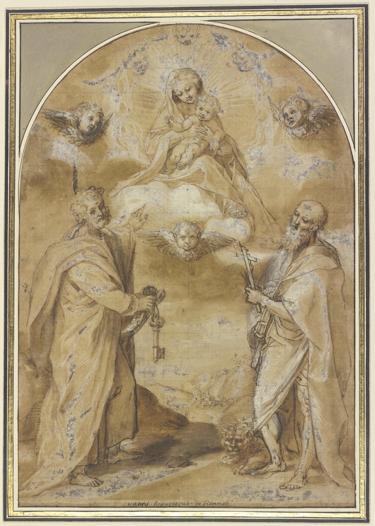Die Madonna mit dem Jesuskind erscheint in einer engelgesäumten Gloriole den Heiligen Petrus und Hieronymus, Francesco Vanni;   ?