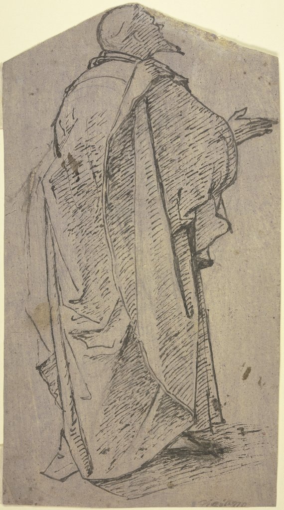 Männliche Gewandfigur, stehend in Rückansicht und verlorenem Profil nach rechts, Venezianisch, 16. Jahrhundert;   ?