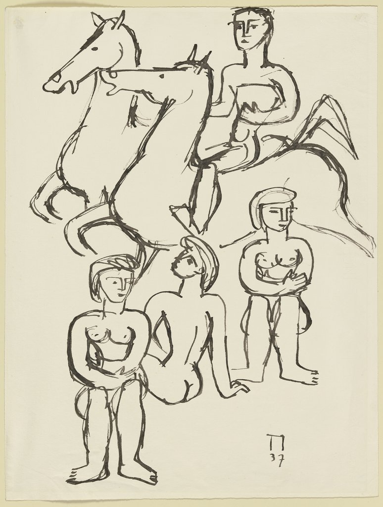 Reiter mit zwei Pferden, drei Frauen (Akte), Christian Theunert