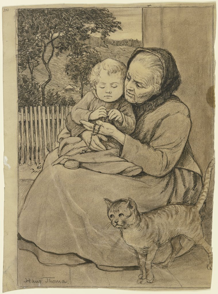 Sitzende alte Frau mit Kind, Hans Thoma
