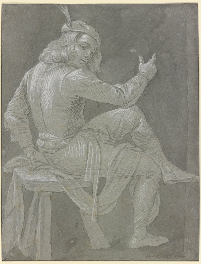 Junger sitzender Mann mit Barett nach rechts, Italienisch, 16. Jahrhundert, nach Filippino Lippi;   ?