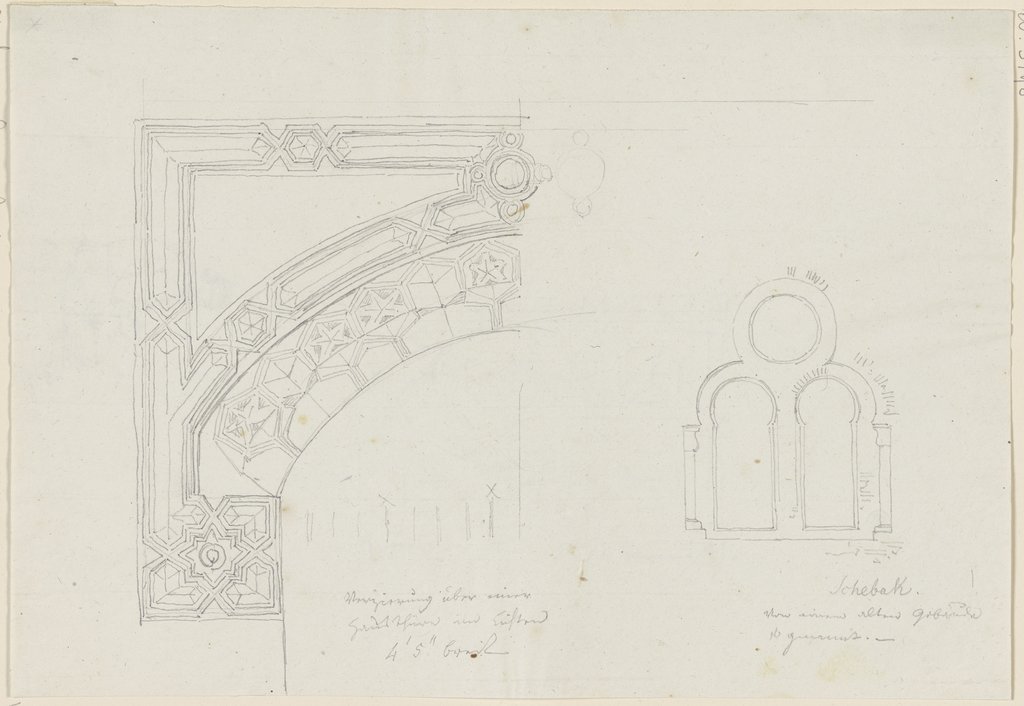 Verzierung einer rundbogigen Türöffnung sowie ein Biforium, Friedrich Maximilian Hessemer