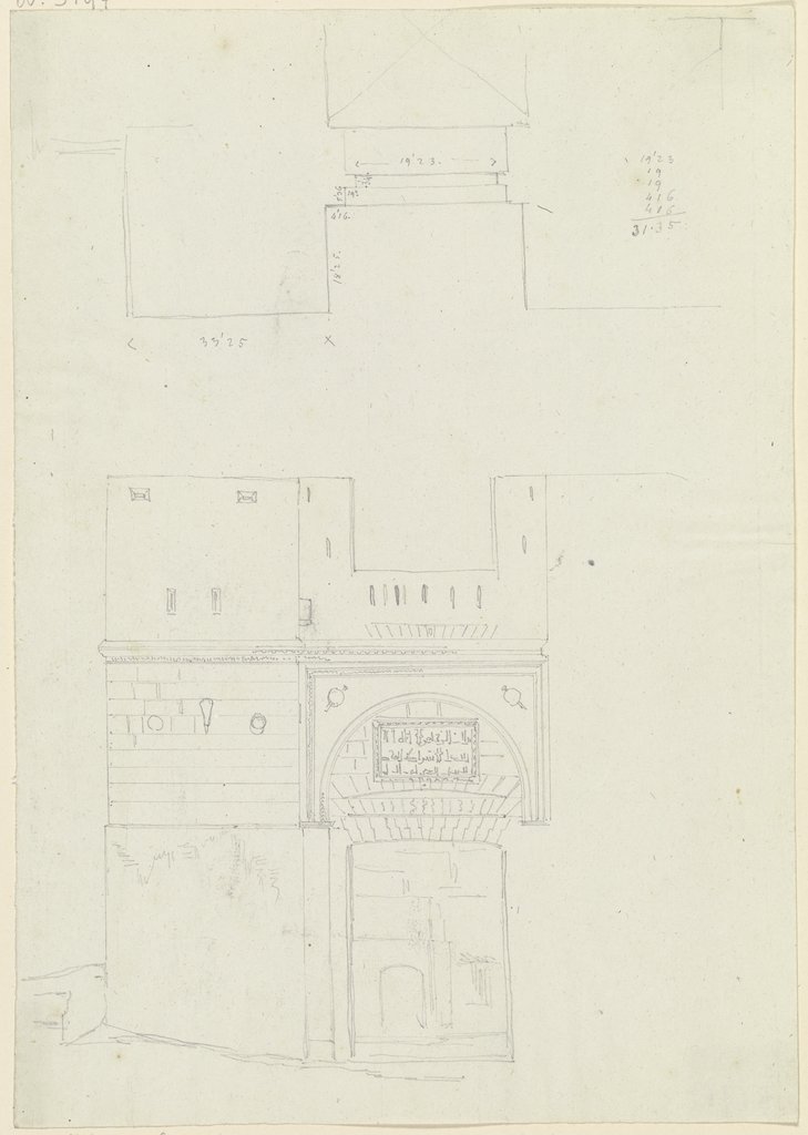 Aufsicht und Aufriss eines Torhauses, Friedrich Maximilian Hessemer