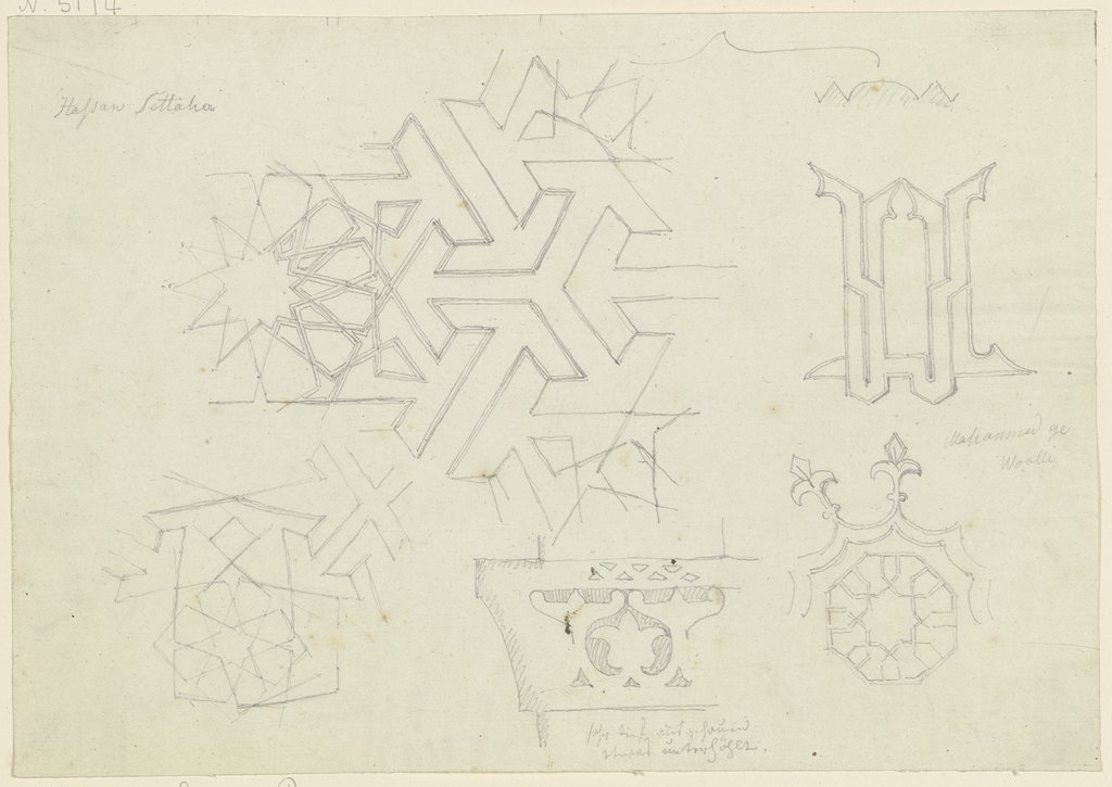 Geometrische Muster sowie ein Kapitell, Friedrich Maximilian Hessemer