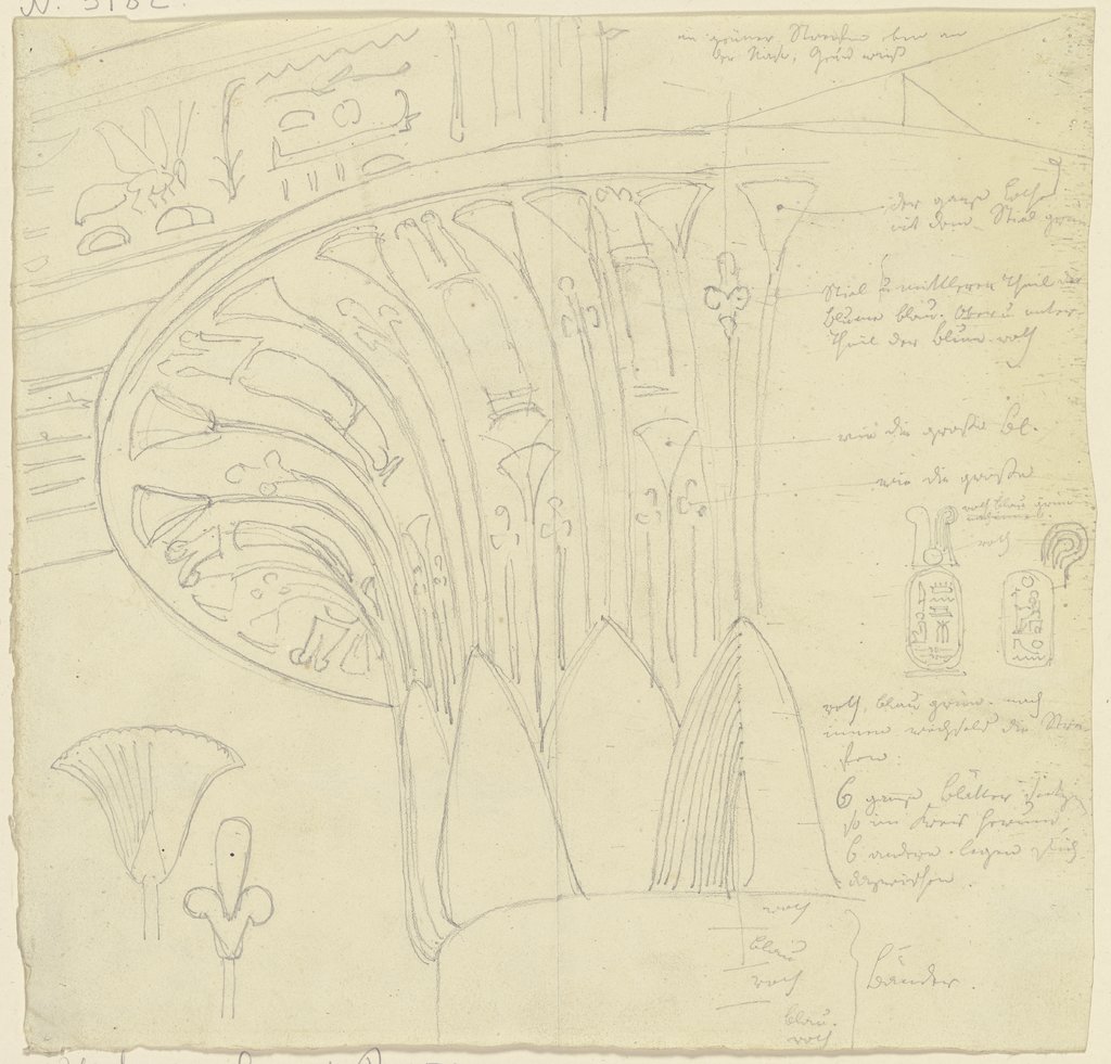Ägyptisches Kapitell, einen mit Hieroglyphen beschrifteten Architrav tragend, Friedrich Maximilian Hessemer