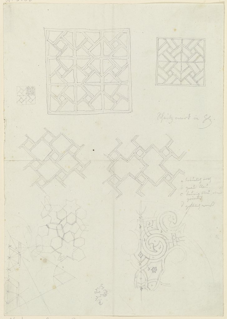 Geometrisches Schnitzwerk in Holz, Friedrich Maximilian Hessemer