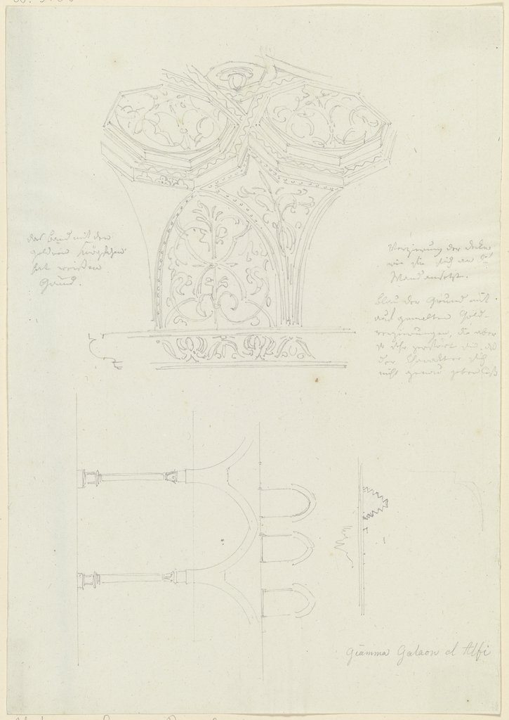 Vegetabile Deckenzier und Aufriss einer Kolonnade mit Obergaden, Friedrich Maximilian Hessemer