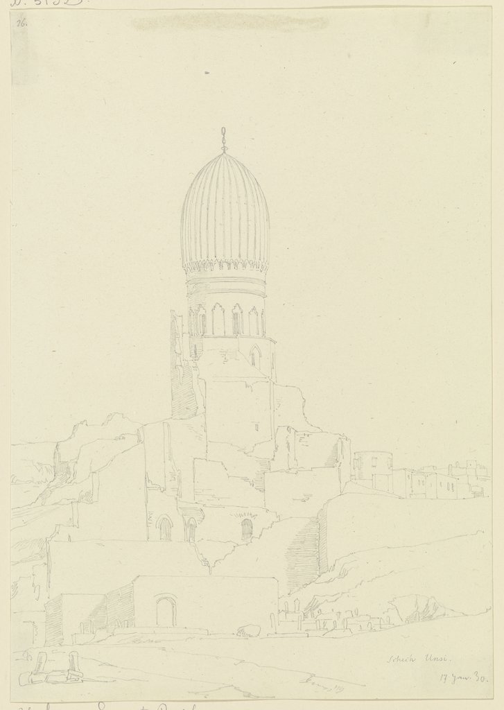 Gebäudeensemble mit Minarett in Scheik Unsi, Friedrich Maximilian Hessemer