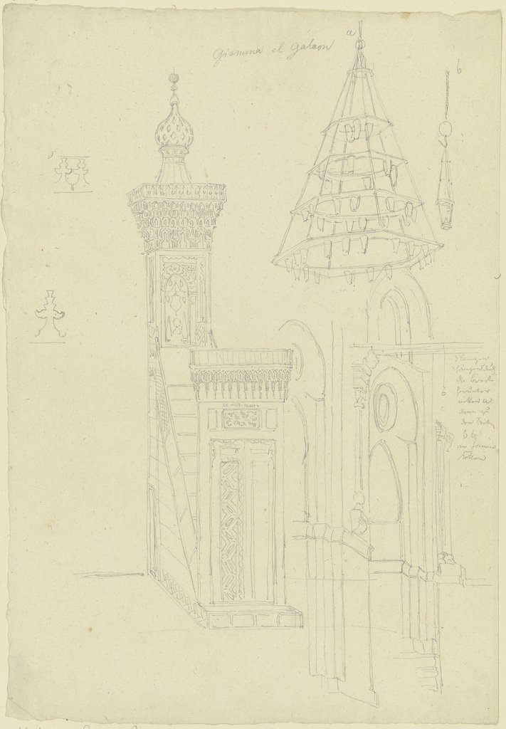 Kanzel und Deckenleuchter in einer Moschee, Friedrich Maximilian Hessemer
