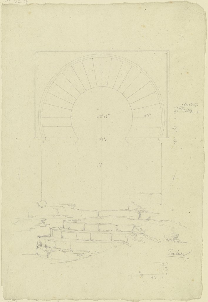 Aufsicht eines Portals mit dazu etwas verschwenktem Treppenaufgang, Friedrich Maximilian Hessemer