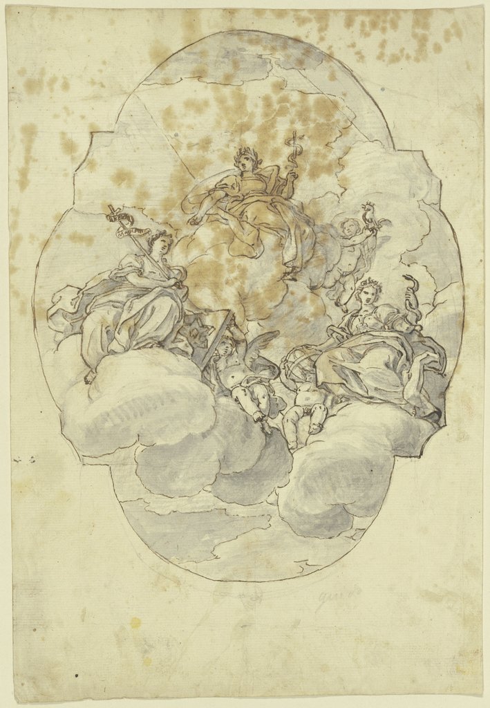 Allegorische Figuren dreier Frauen und dreier Putten, Italian, 18th century
