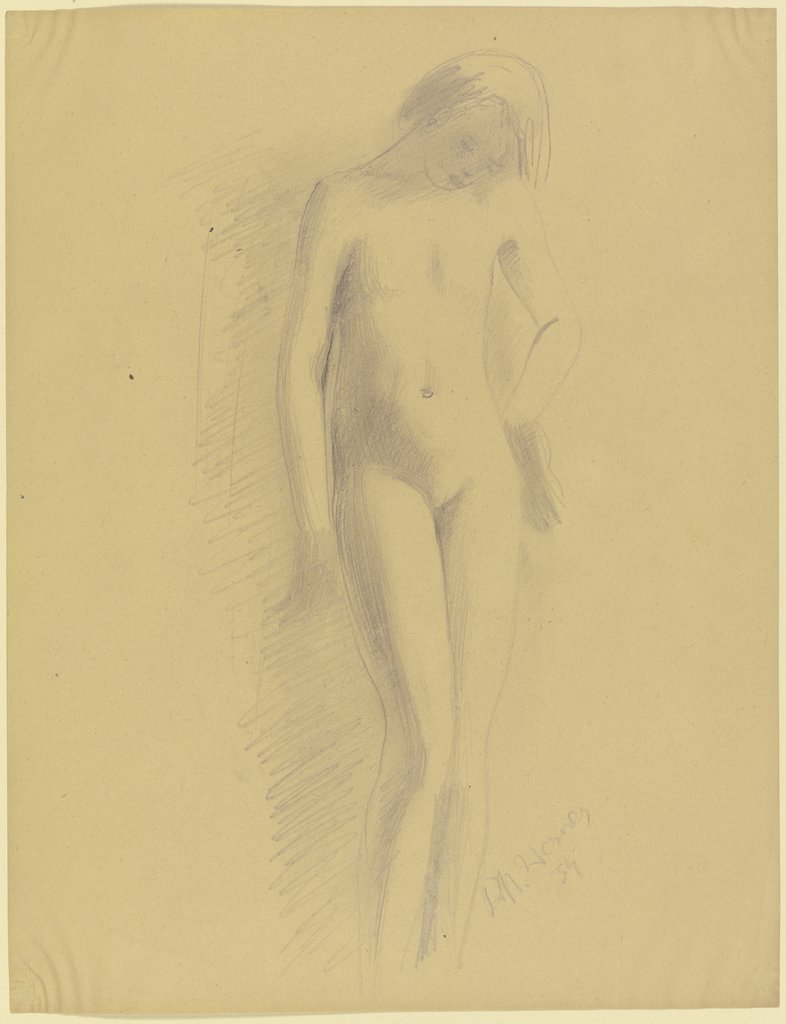 Weiblicher Akt, an der Wand stehend, Richard Martin Werner