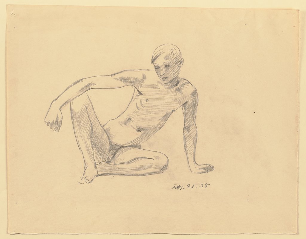 Nude of a crouching boy, Richard Martin Werner