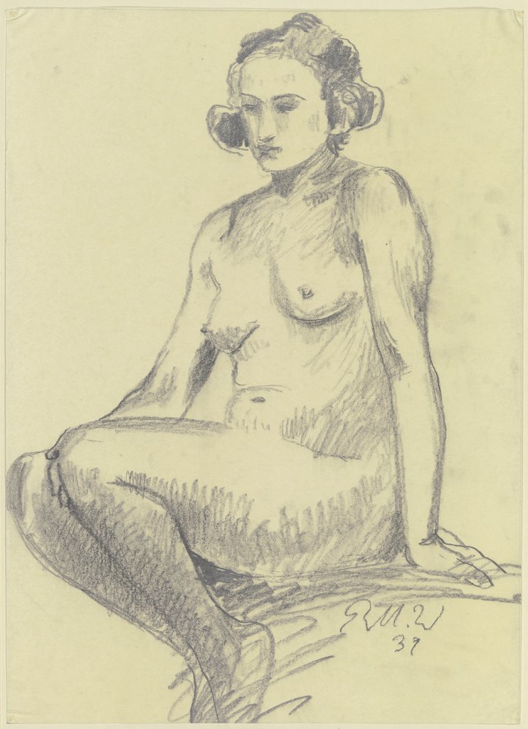 Crouching female nude, Richard Martin Werner