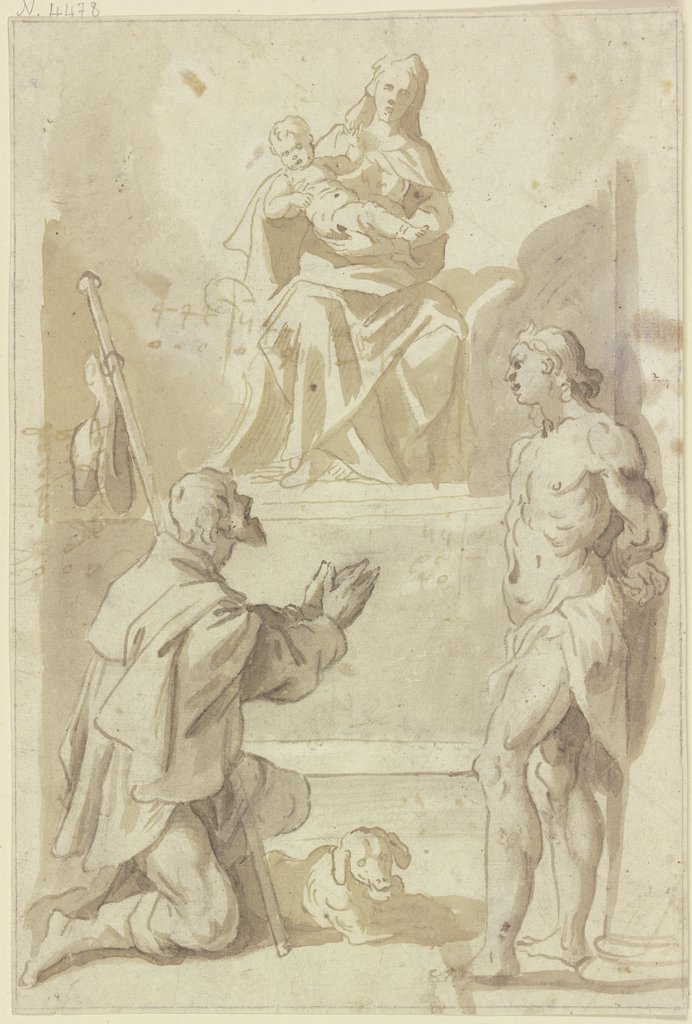 Madonna mit dem Kind und der Heilige Sebastian von einem Hirten angebetet, Taddeo Zuccari;   ?