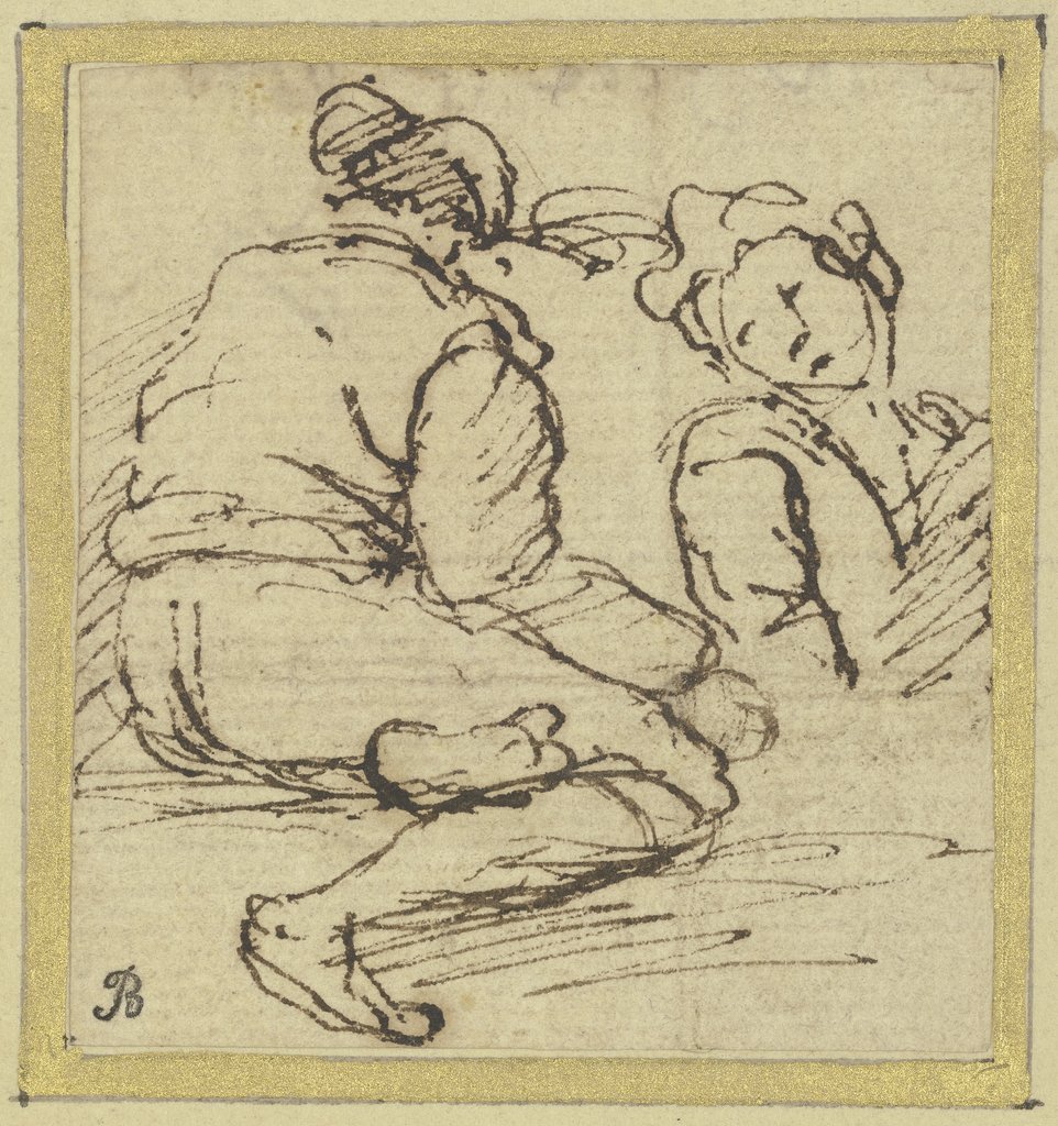 Zwei am Boden sitzende Männer, Salvator Rosa