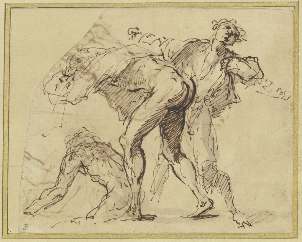 Group of three men undressing for a bath, Salvator Rosa