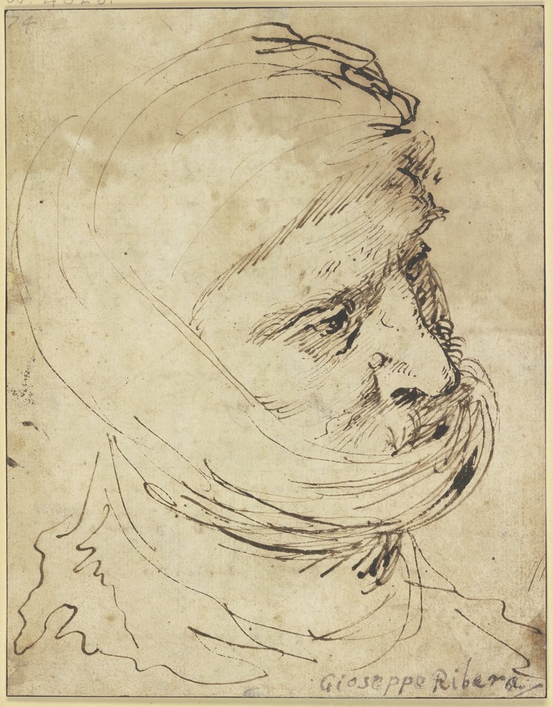 Bärtiger Kopf, ein Tuch um das Kinn gebunden, Jusepe de Ribera