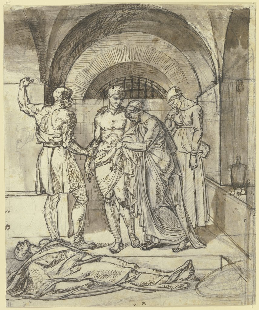 Zwei Frauen und zwei Männer bei einer Leiche im Gefängnis, Eberhard von Wächter
