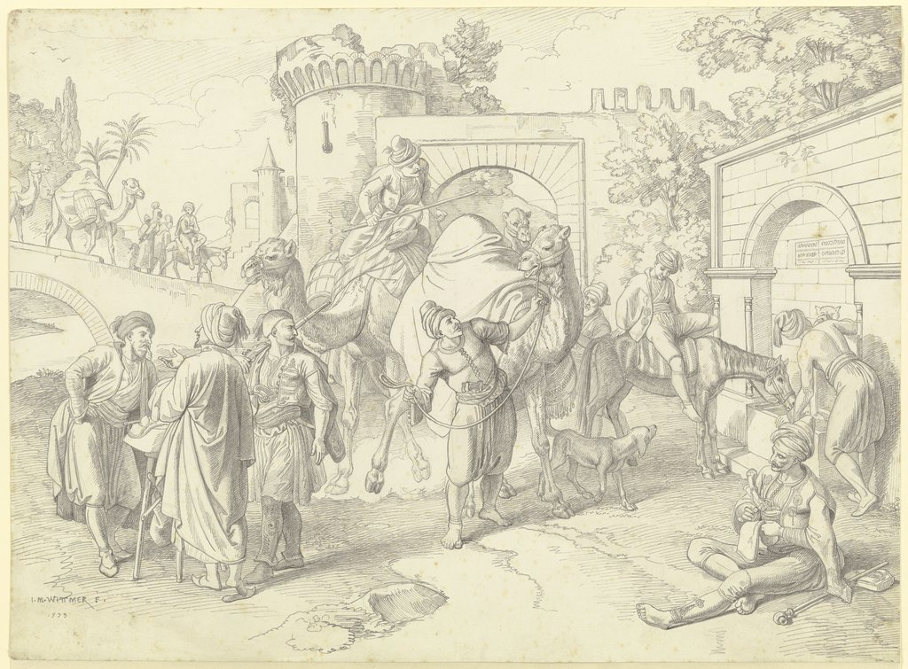 Caravan at the bridge gate, Johann Michael Wittmer