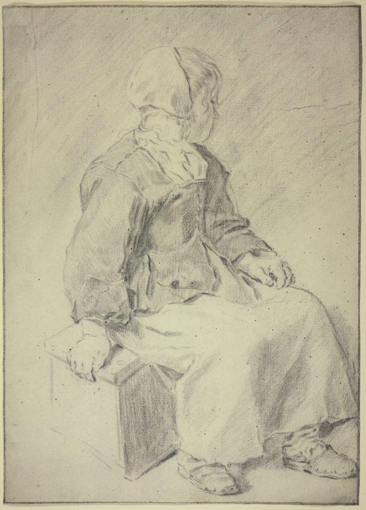 Auf einem Schemel sitzendes Mädchen, Cornelis Saftleven