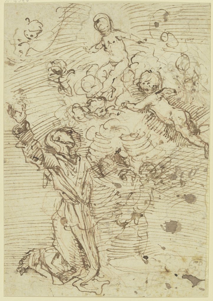 Der Heilige Franziskus vor Engel kniend, Giovanni Andrea Sirani;   ?