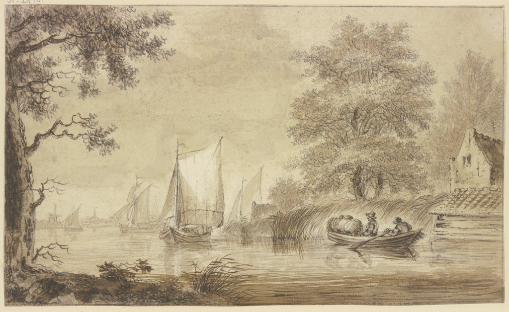 Flußgegend mit segelnden Schiffen, Hendrik Spilman