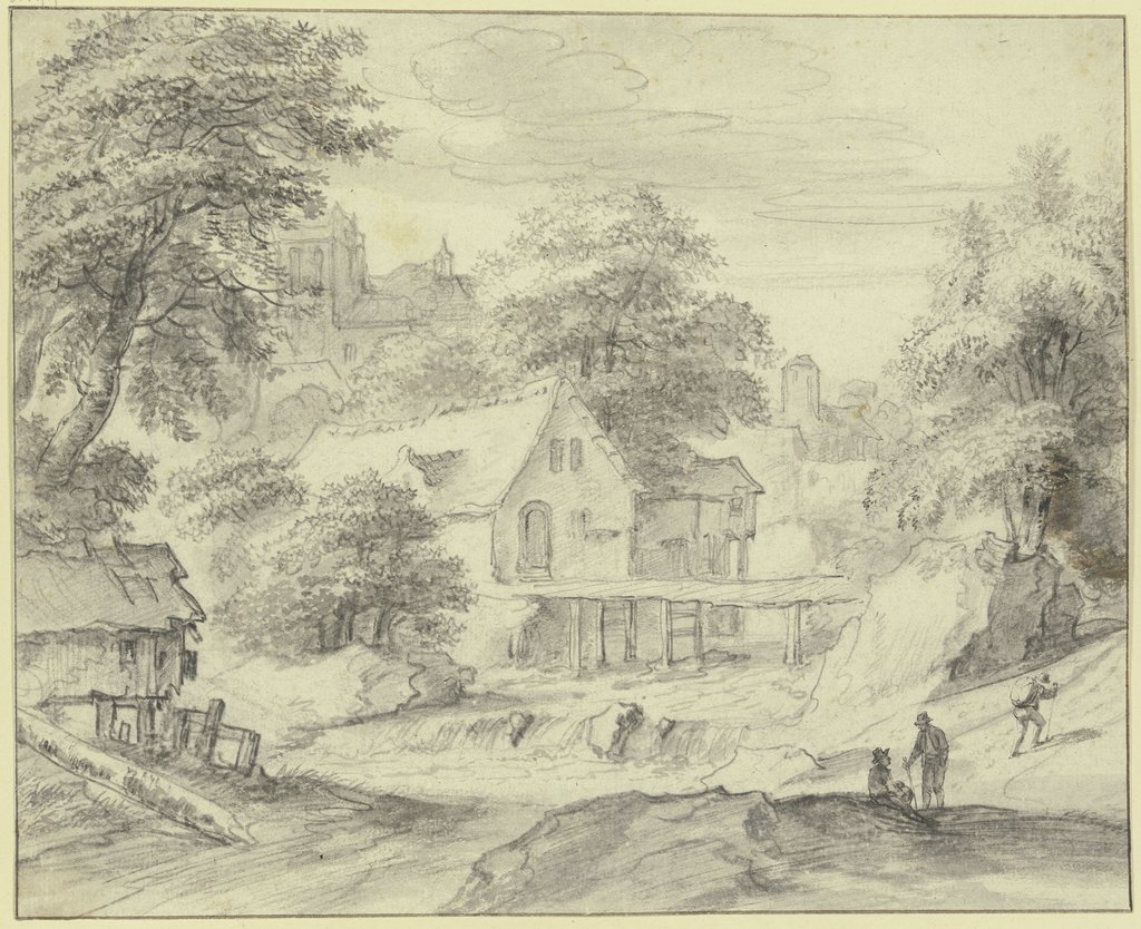 Dorf mit Kirche an einem Fluss, Jacob Isaacksz. van Ruisdael;   ?