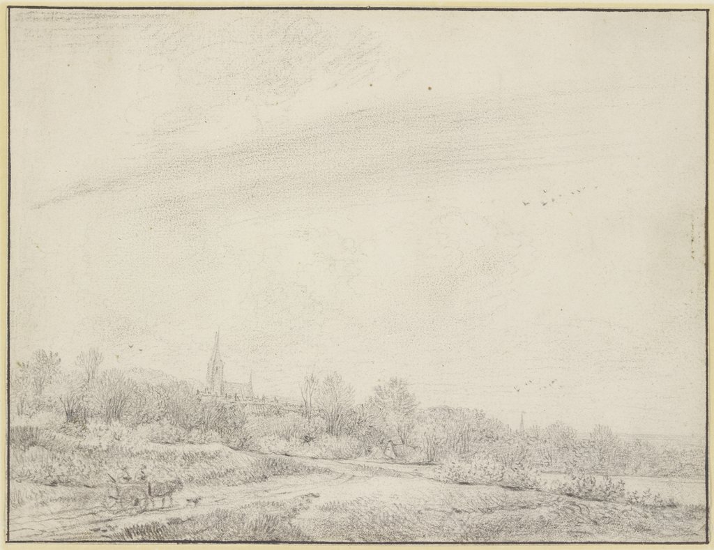 Bäume, Kirche und Häuser, links Bauernwagen, Salomon van Ruysdael;   ?