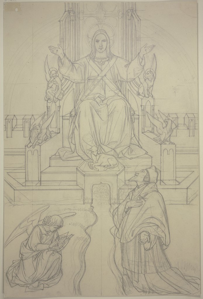 Thronender Christus mit dem Heiligen Johannes von Nepomuk und einem schreibenden Engel, Edward von Steinle